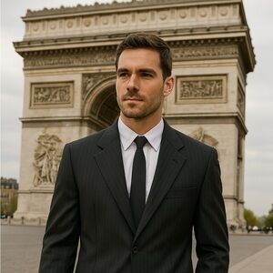 Yves Saint Laurent Wool Blazer Blue Pinstriped Jacket Made in France Sz.42